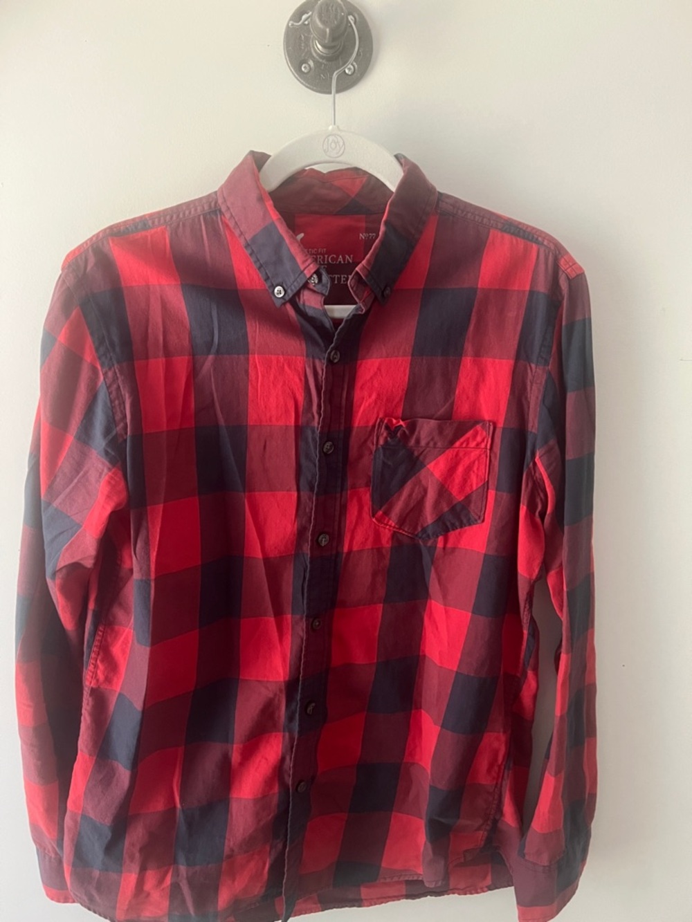 American Eagle Outfitters Red and Black Buffalo Plaid Button-Down Shirt